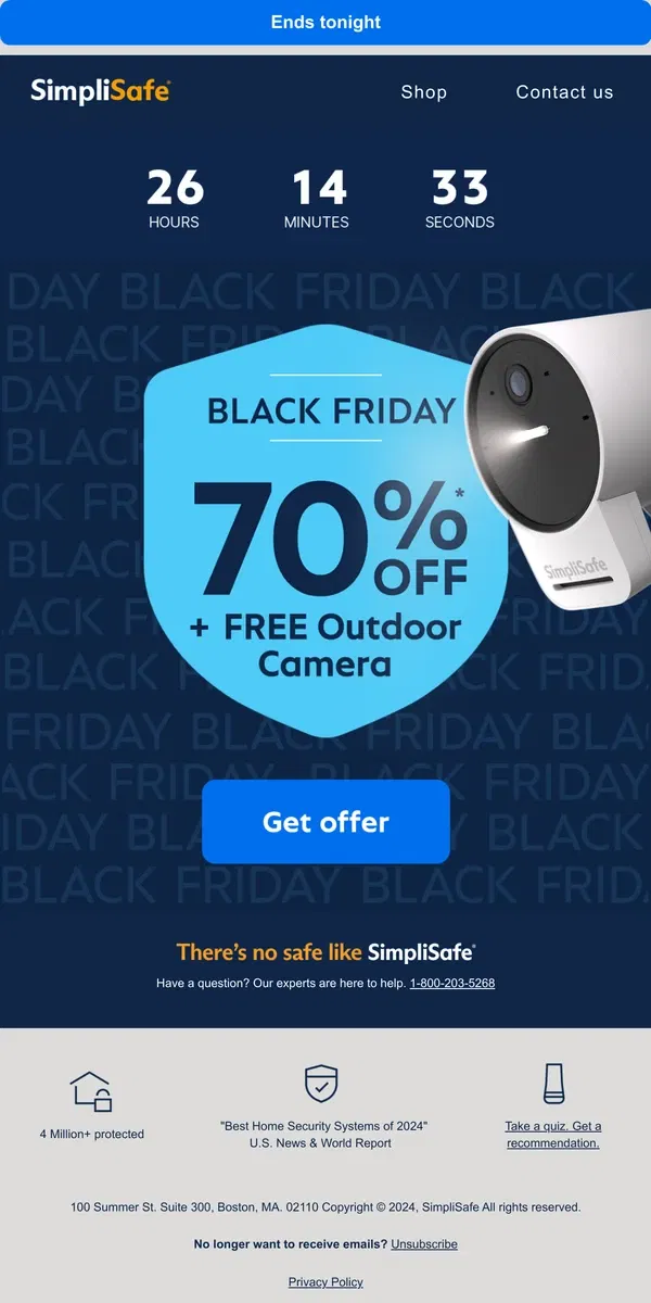 Email from SimpliSafe. It’s official. Our best Black Friday offer ever is here.