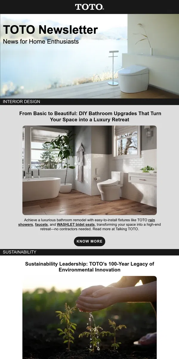 Email from TOTO Toilets. TOTO News Spotlight