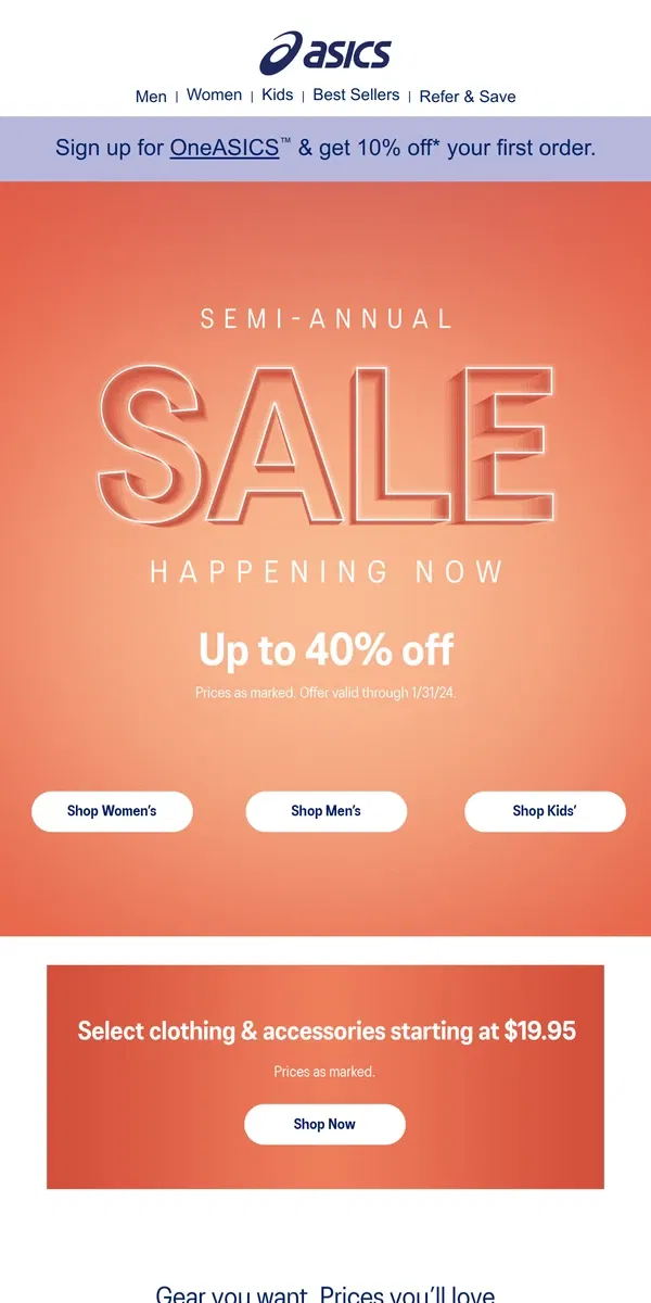 Email from ASICS. FINAL HOURS: up to 40% OFF ends tonight.