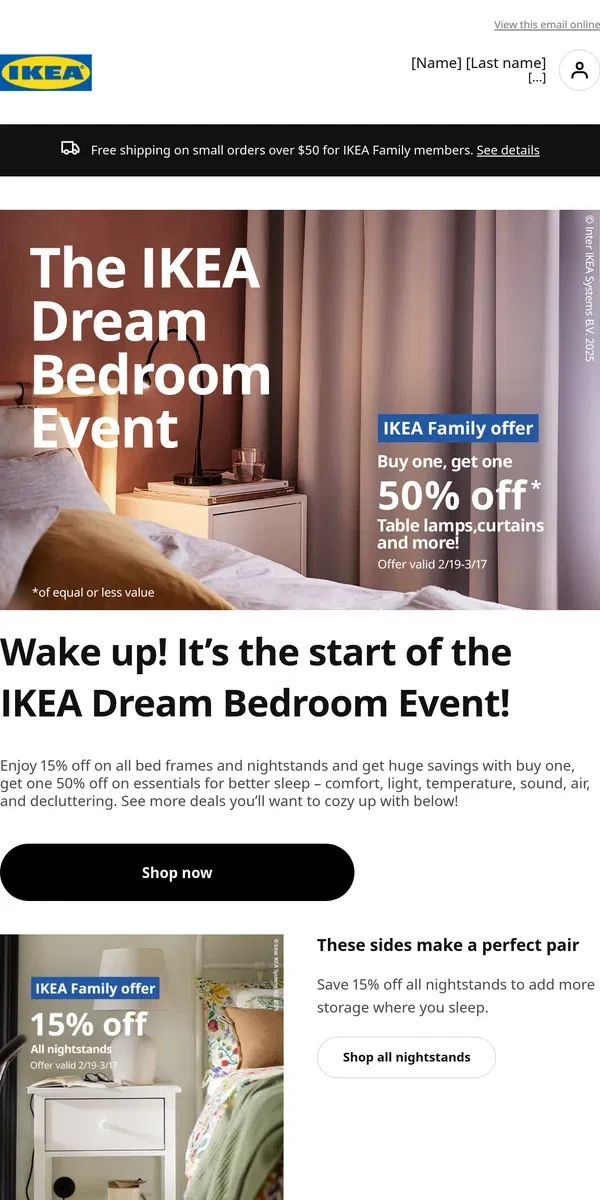 Email from IKEA. Rise and shine with new savings🌞