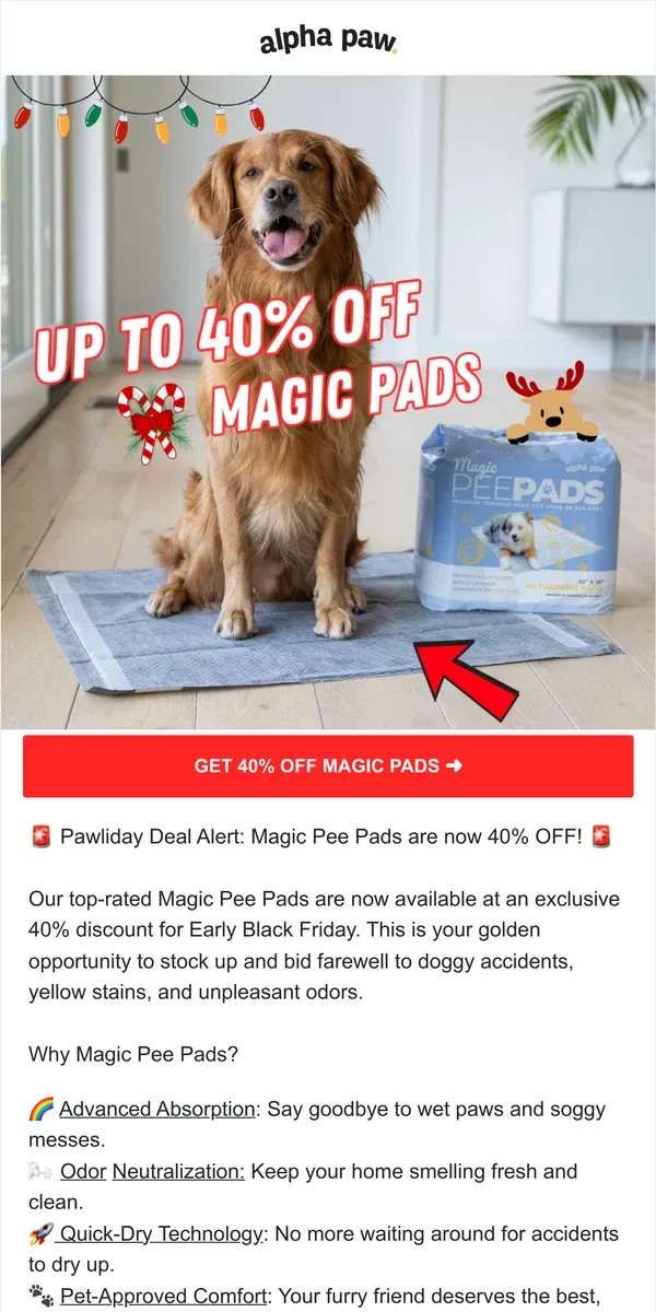 Email from Alpha Paw. 💸 WOW, Magic Pads now 40% Off! 🎄