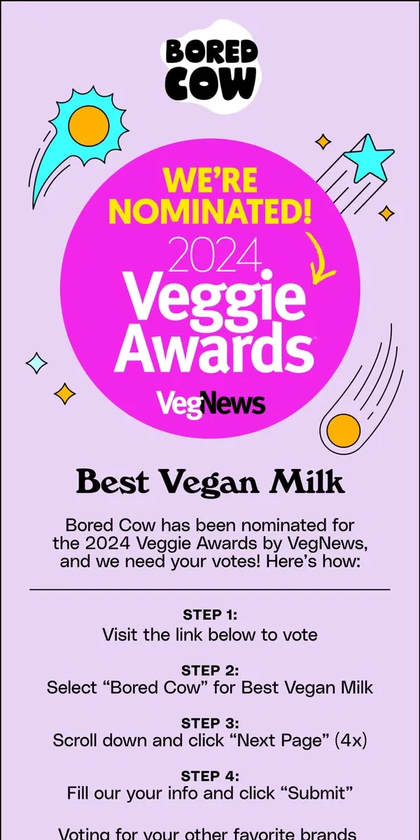 Email from Bored Cow. Vote for us and get free milk!