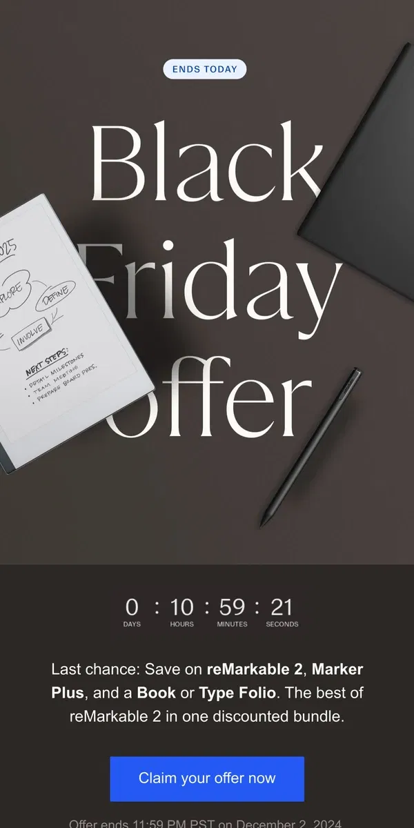 Email from reMarkable. Black Friday offer ends today