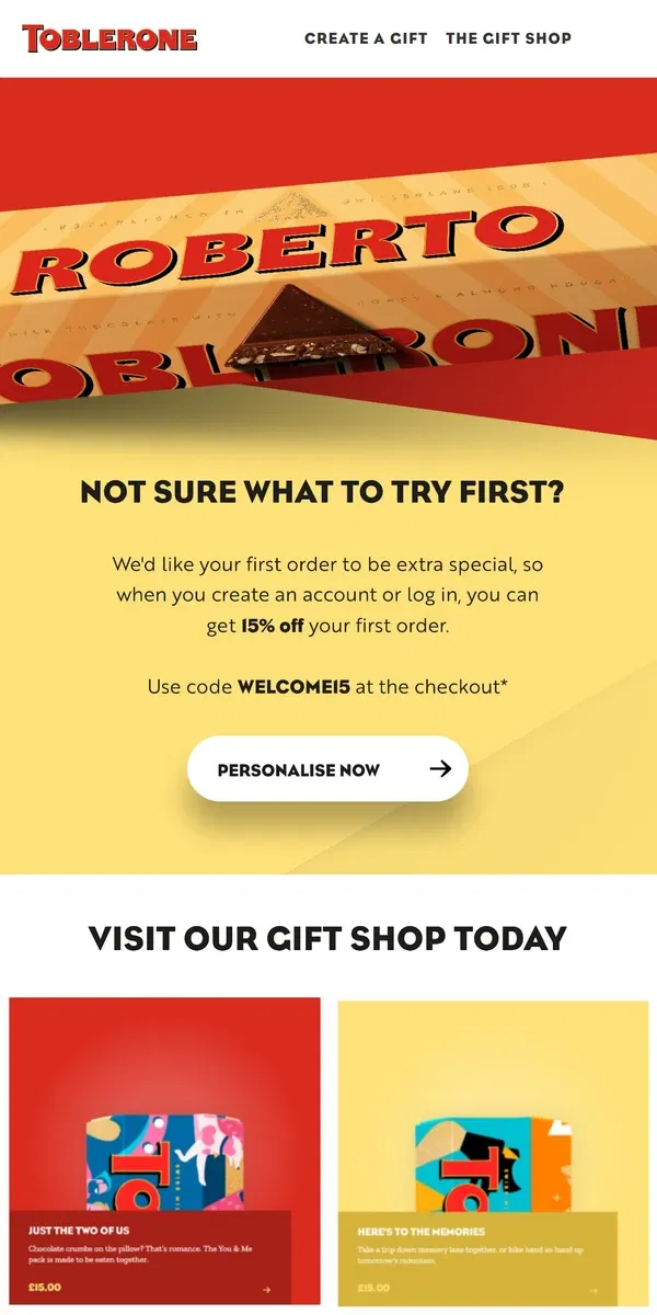 Email from Toblerone. Not sure what to try first?