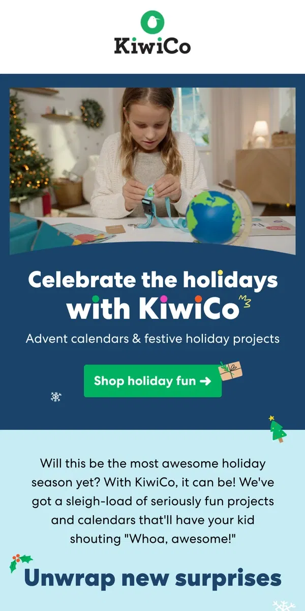 Email from KiwiCo. Kids LOVE these festive projects