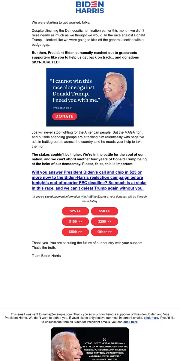 Email from Kamala Harris. President Biden personally reached out...