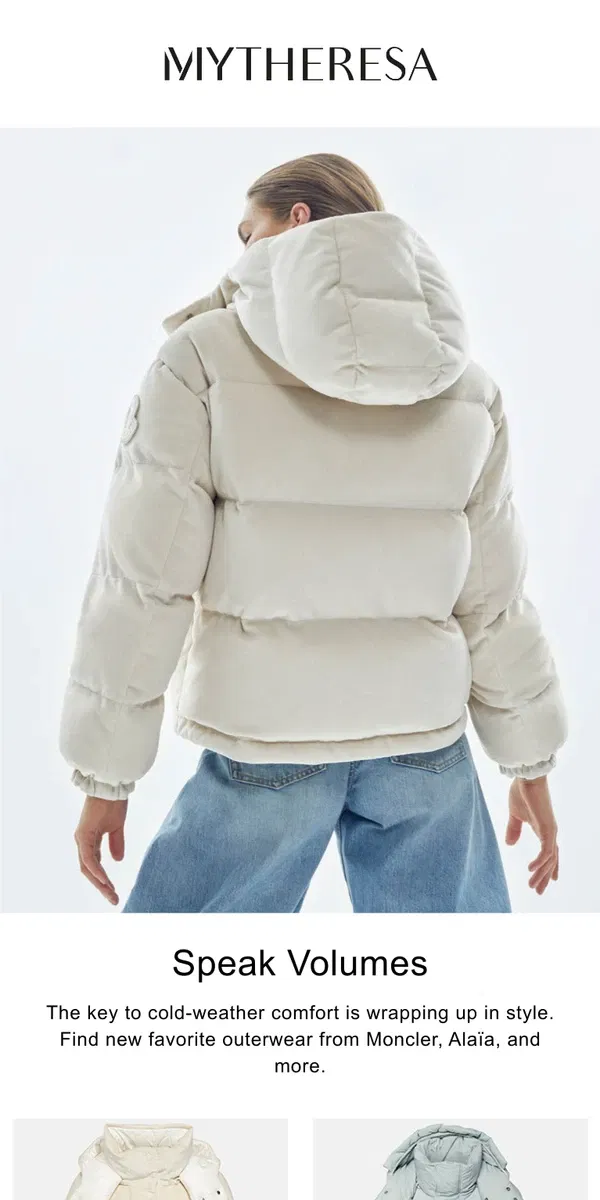 Email from Mytheresa. Puffer jackets to beat the chill