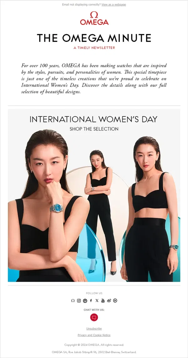 Email from OMEGA. Watches inspired by Women