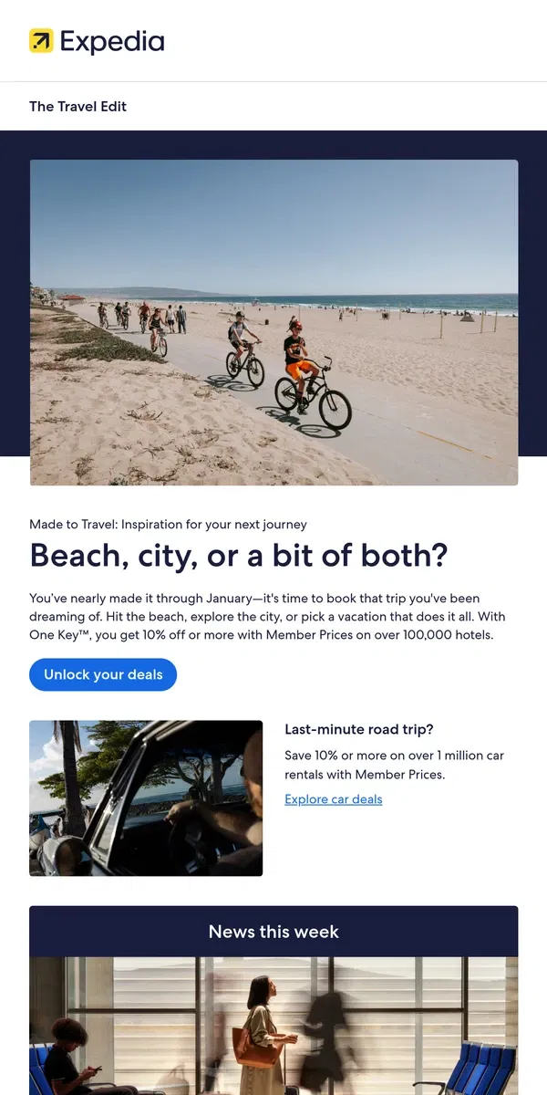 Email from Expedia. Epic beaches, big cities, great savings