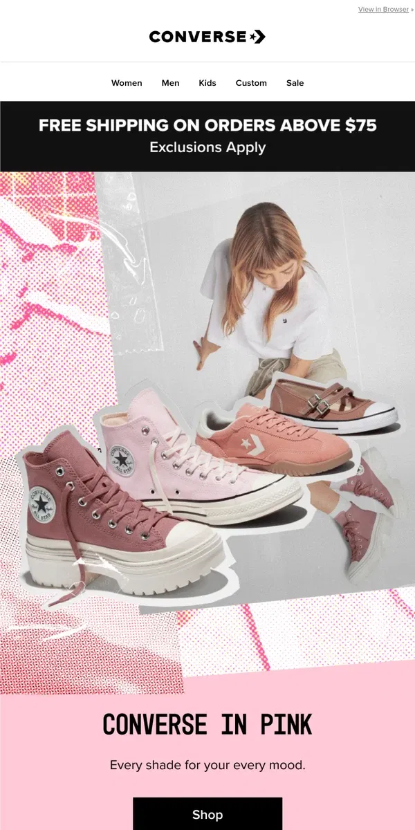 Email from Converse. Your 2025 forecast: Pink everything. 🔥