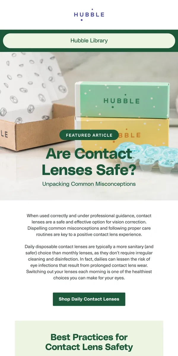 Email from Hubble Contacts. Play it Safe