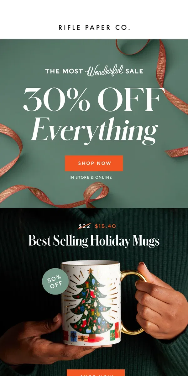 Email from Rifle Paper Co.. 30% Off Favorite Holiday Mugs ☕