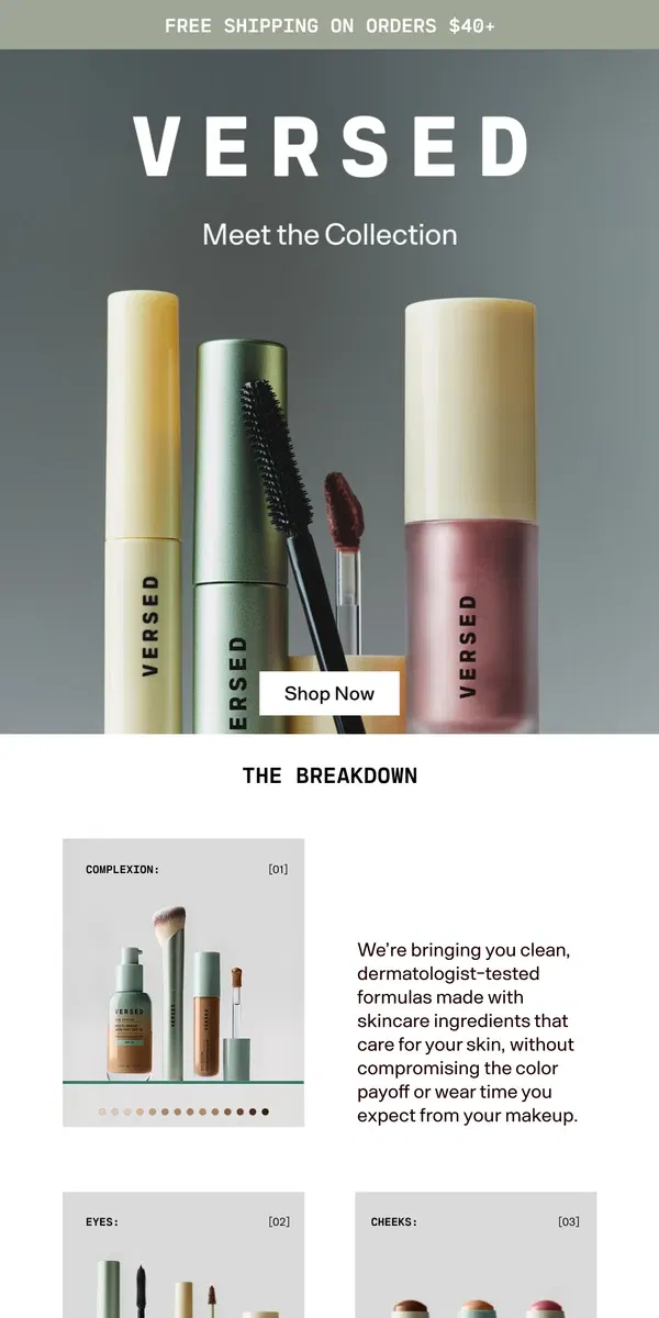 Email from Versed Skin. Meet Your New Makeup Lineup