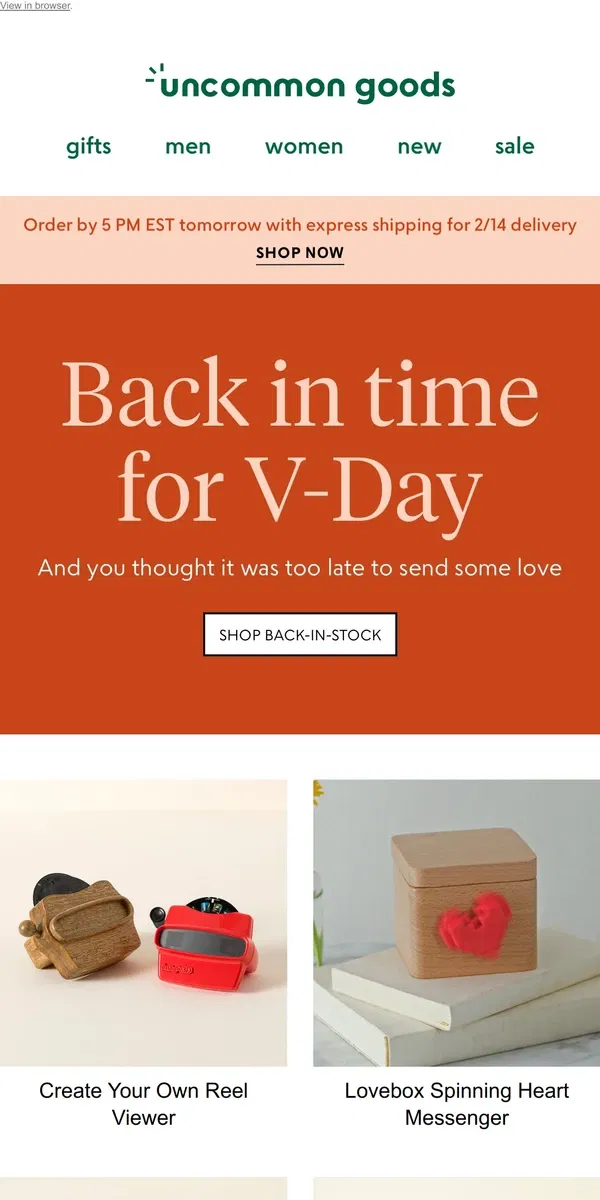 Email from Uncommon Goods. Last chance before V-Day