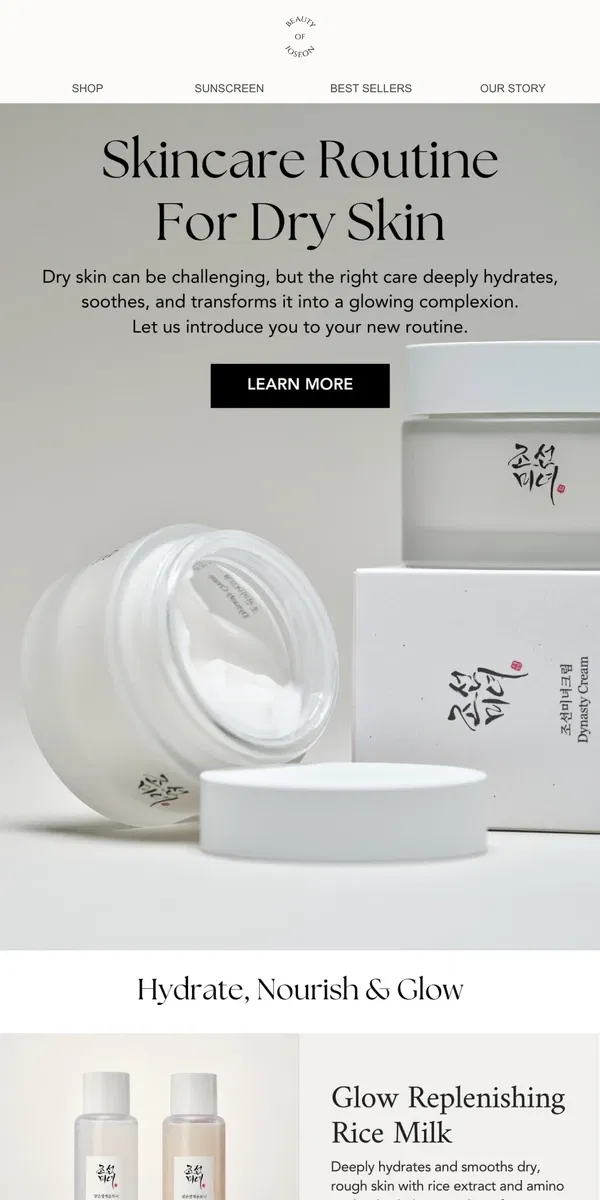 Email from Beauty of Joseon. Say Goodbye to Dry Skin 🤍💧