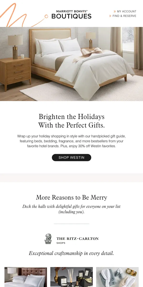 Email from Marriott Bonvoy. Save on exclusive gifts of hotel candles, robes, bedding and more from your favorite brands