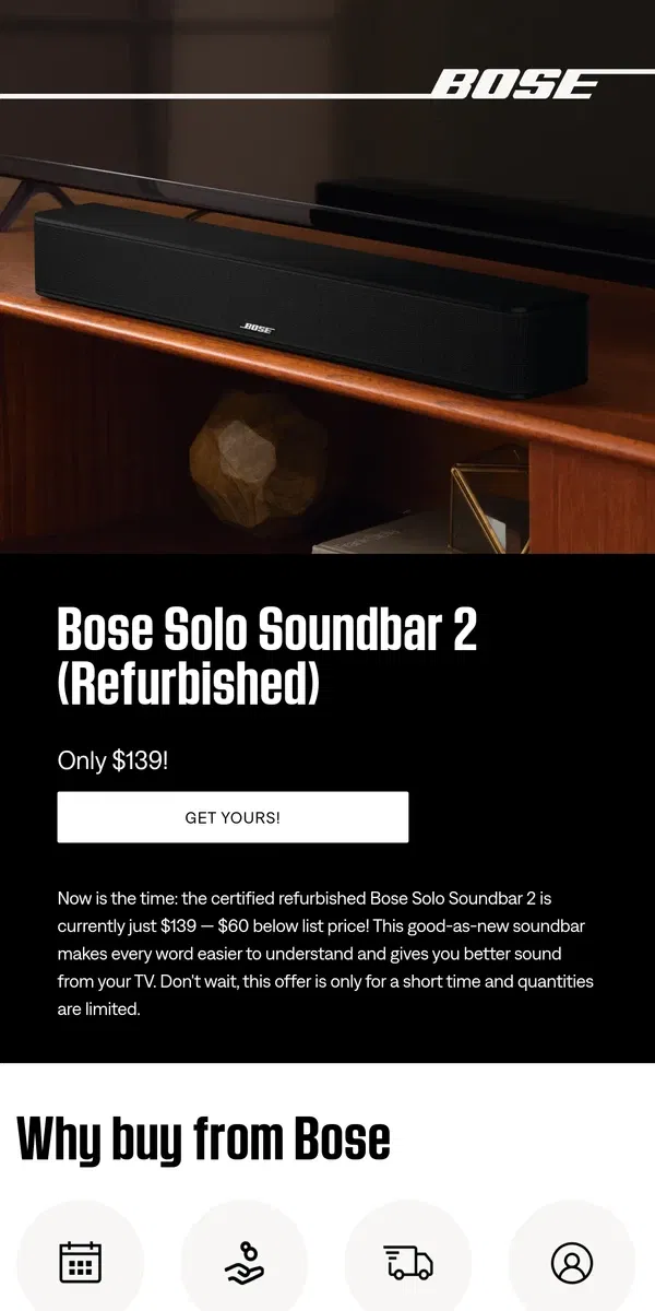 Email from Bose. 😲 Wow! A Bose soundbar for just $139!