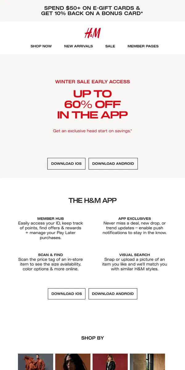 Email from H&M. Up to 60% off is only in the app