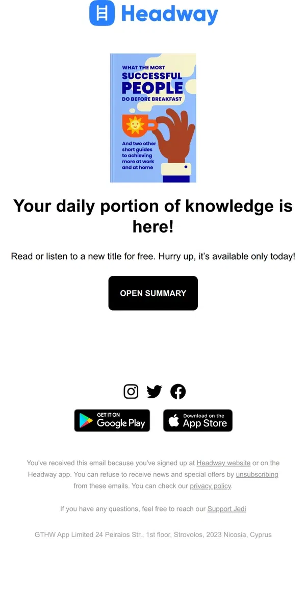 Email from Headway. Your free daily read is expiring soon. Hurry up to gain new knowledge today!