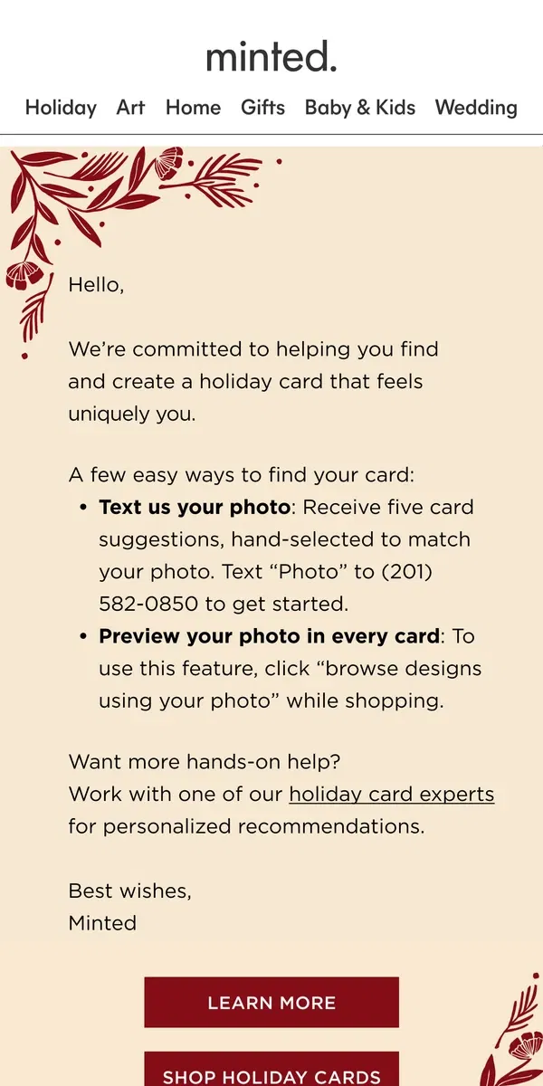 Email from Minted. Still looking for your holiday card?