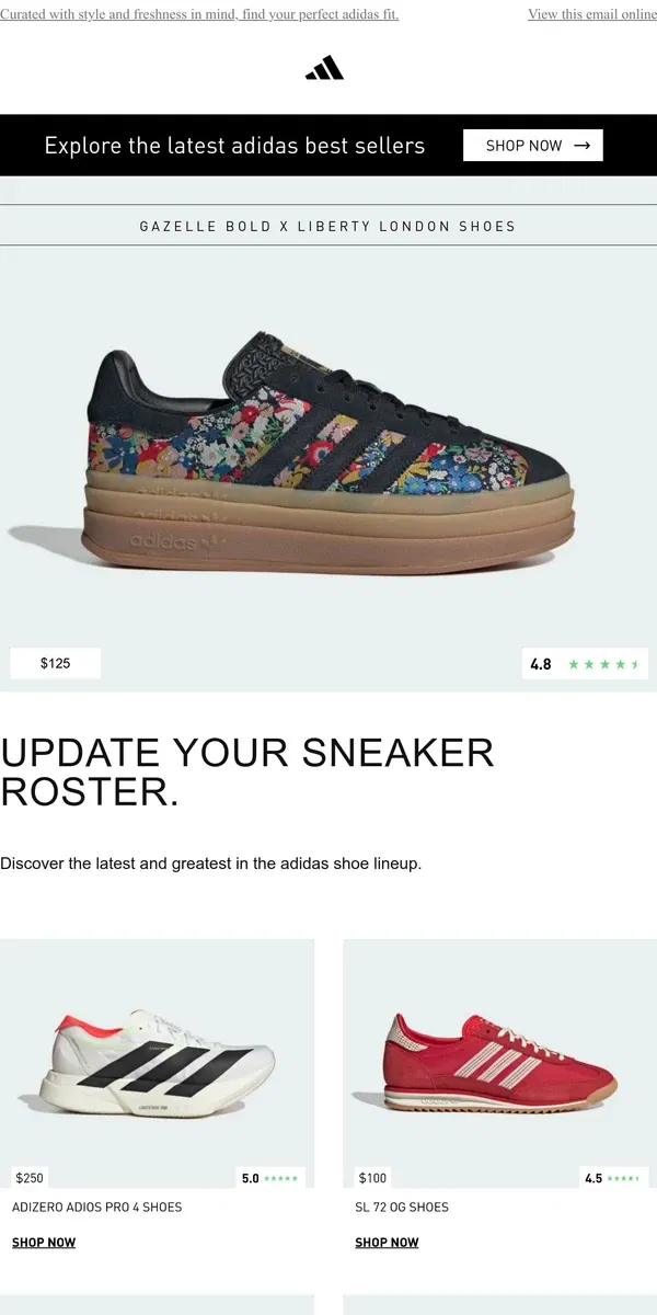 Email from Adidas. New sneaker looks