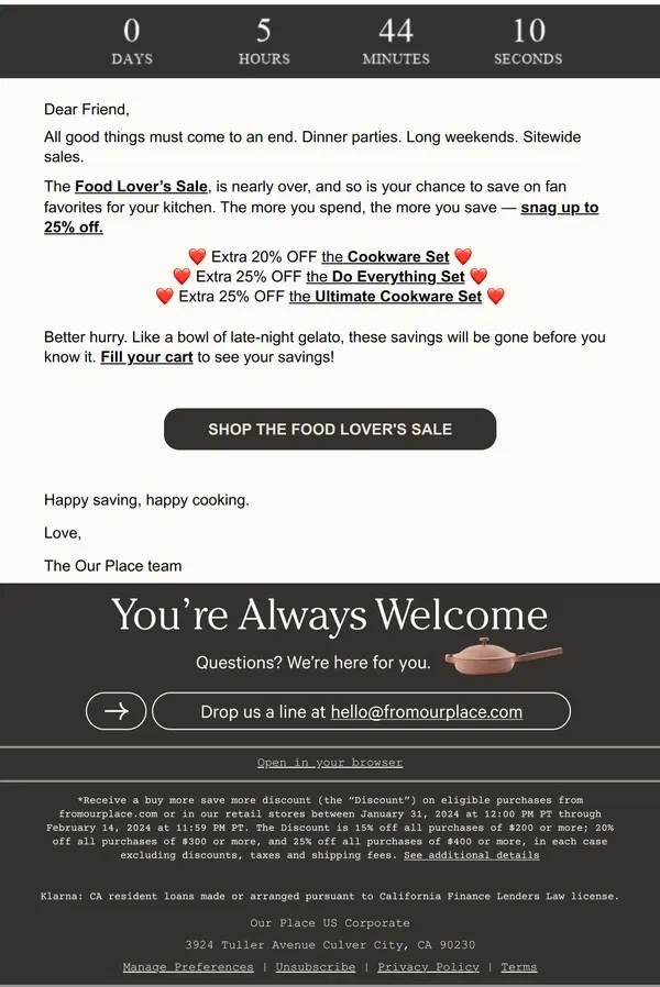 Email from Our Place. ⌛ Hours left to SAVE up to 25%