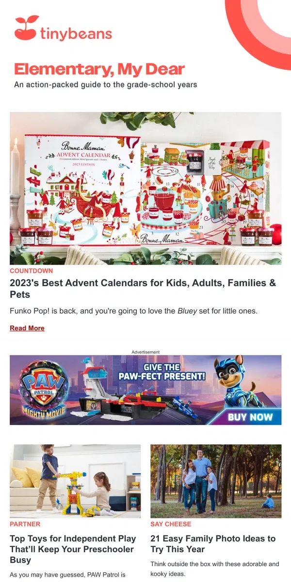 Email from Tinybeans. Advent Calendars for Every Kind of Kid (& Adult)