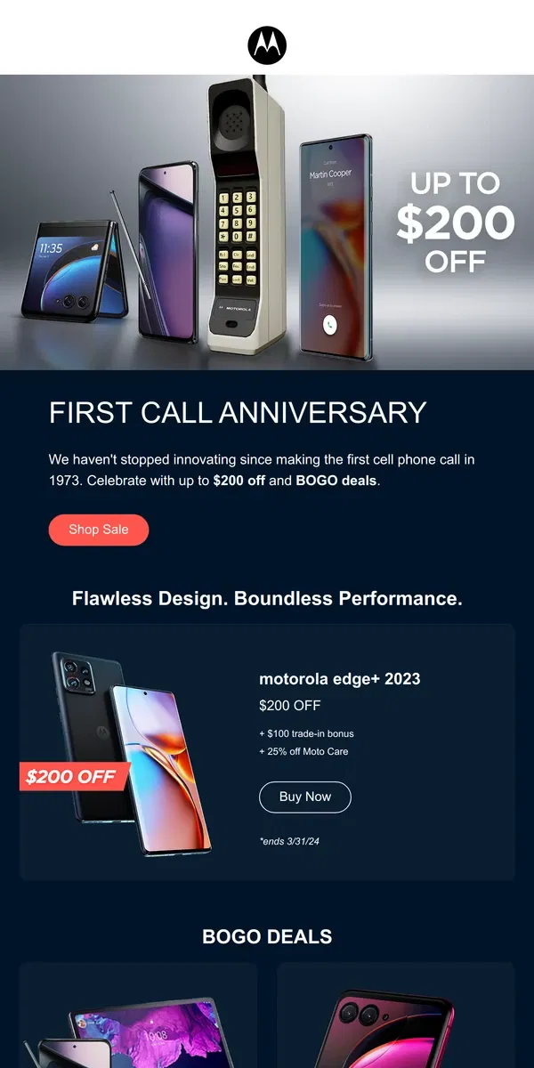 Email from Motorola. Celebrate Our First Call Anniversary