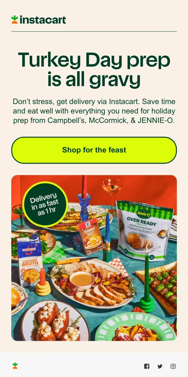 Email from Instacart. 🦃 Keep a lid on Turkey Day and shop ahead with Instacart