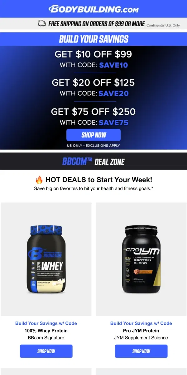 Email from Bodybuilding.com. 🔥 HOT DEALS to Start Your Week!