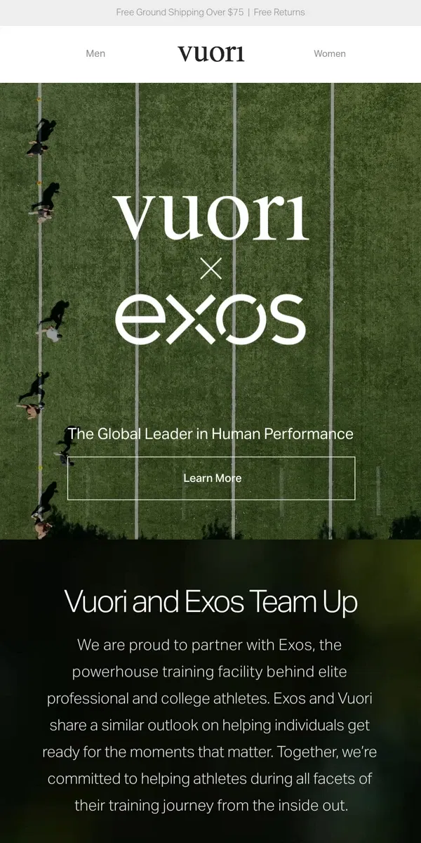 Email from Vuori. Vuori x Exos