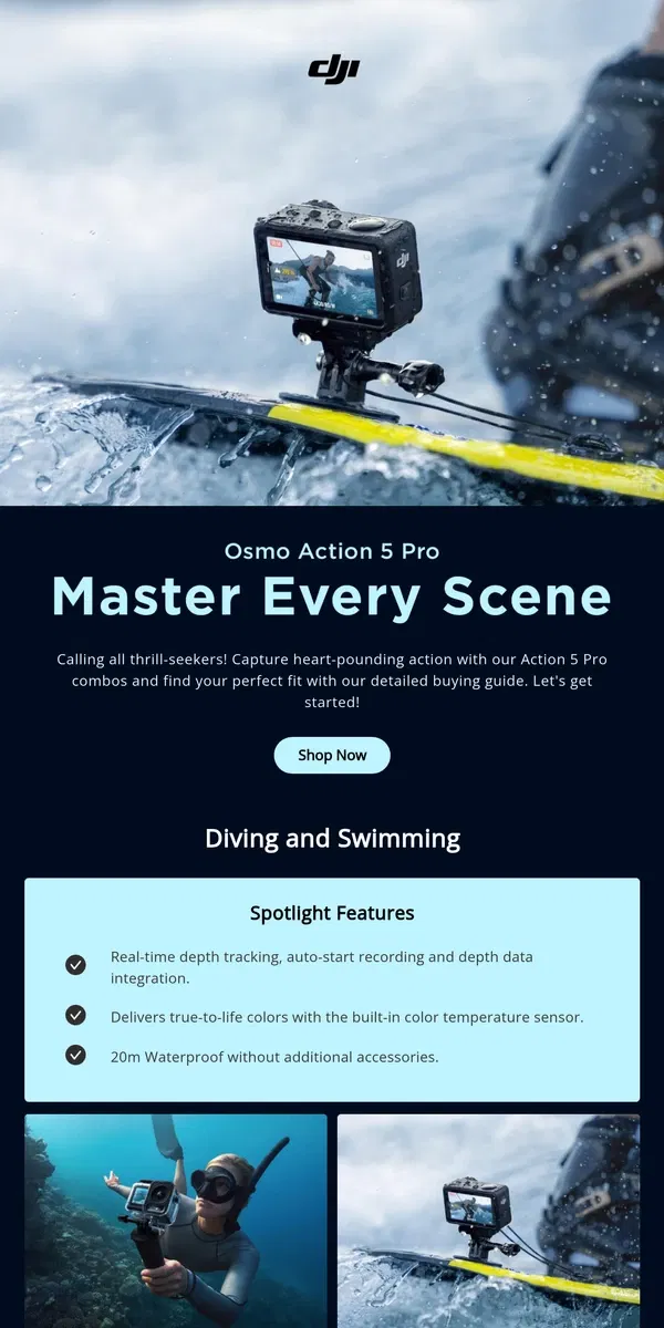 Email from DJI. Action 5 Pro: Master Every Scene