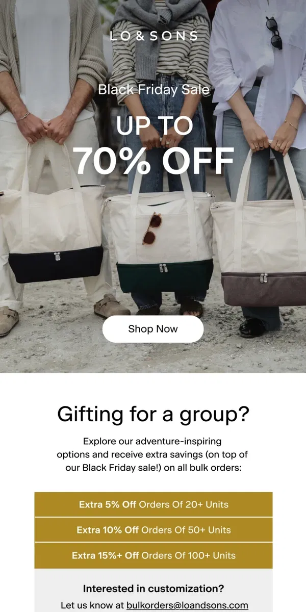 Email from Lo & Sons. Gifting for a group? Check out our special offer 👀