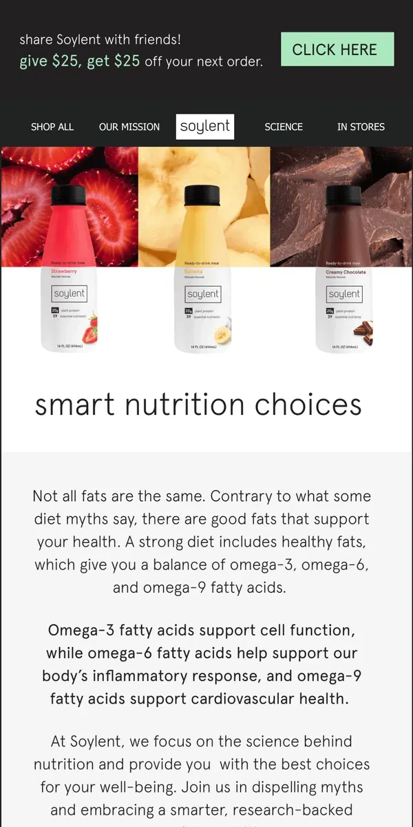 Email from Soylent. Unlock the power of good fats