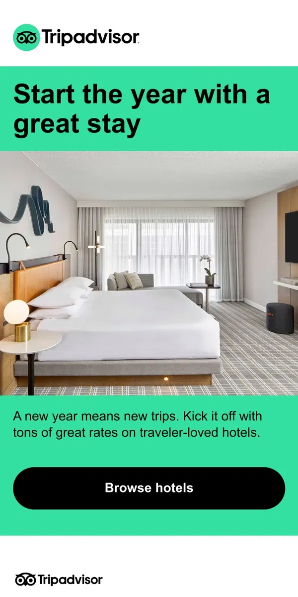 Email from Tripadvisor. Your first trip of the year—for less 🎊