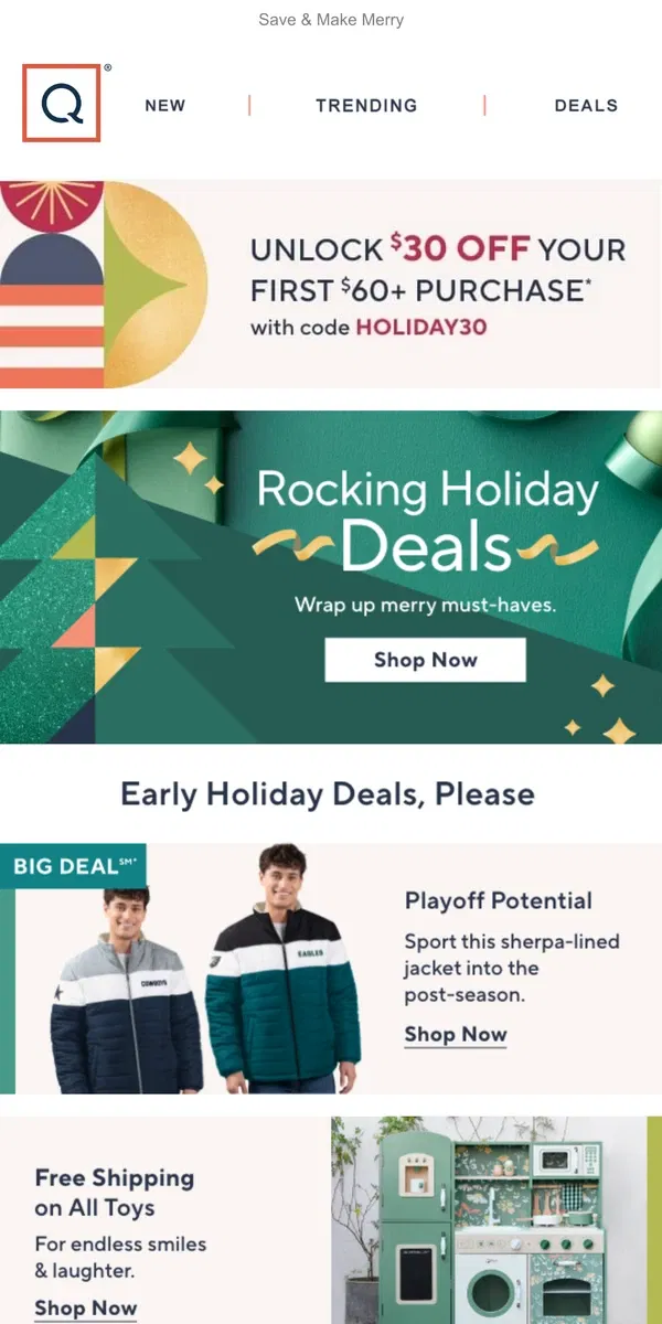 Email from QVC. Joy to Early Holiday Deals