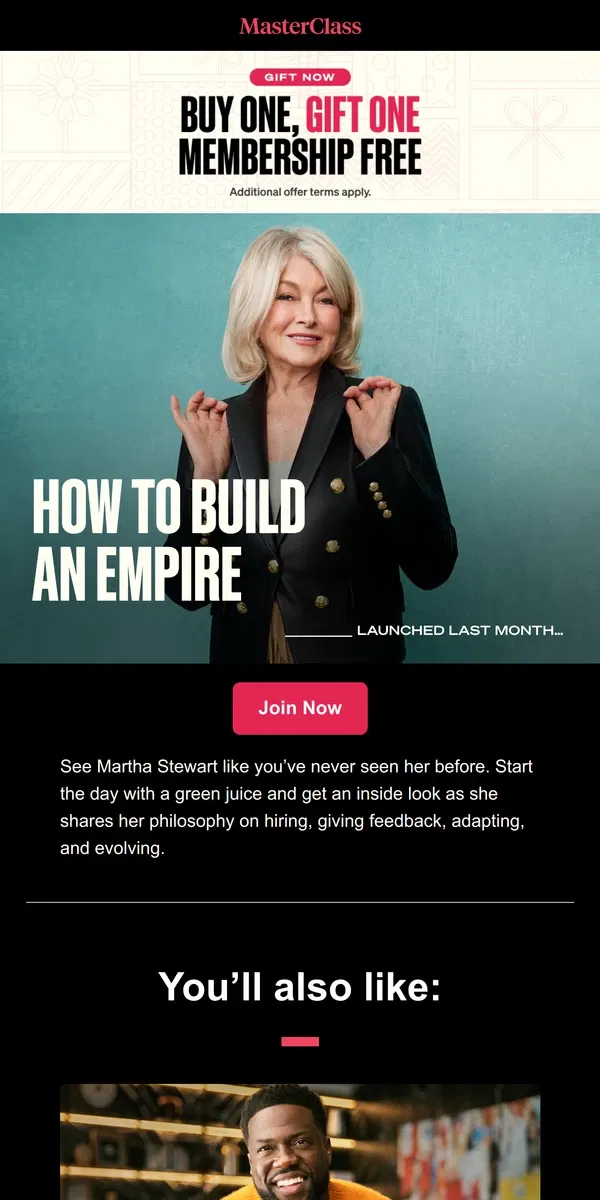 Email from Masterclass. Launched last month: Become a mogul by breaking the mold