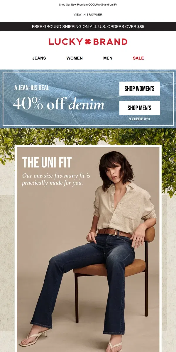 Email from Lucky Brand. ⭐ 40% Off Bestselling Jeans For Him & Her ⭐