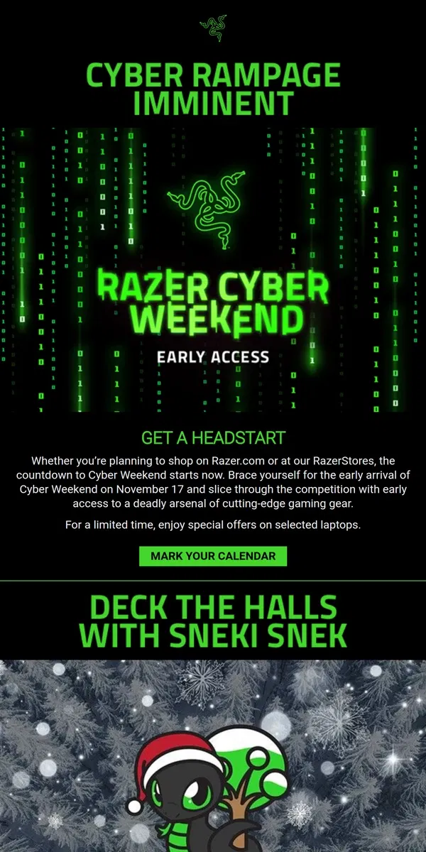 Email from Razer. Countdown to Razer Cyber Weekend