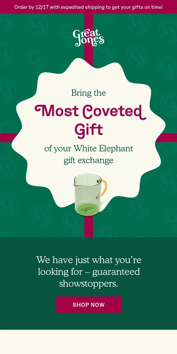 Email from Great Jones. Need THE best gift for a White Elephant?