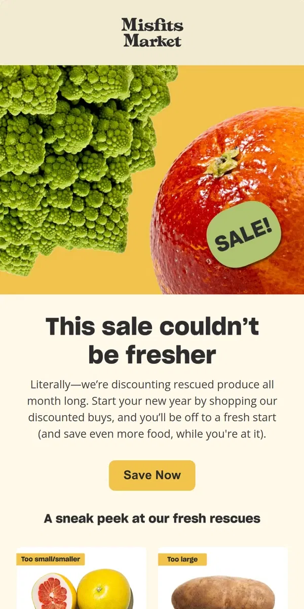 Email from Misfits Market. Let’s start fresh (with a sale)