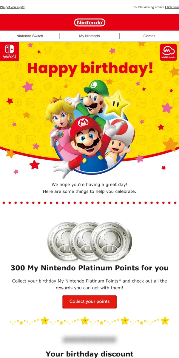 Email from Nintendo. Happy birthday, [...]🎉