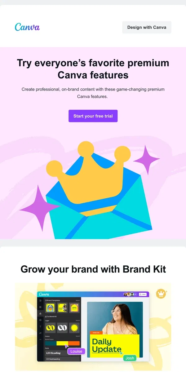 Email from Canva. Unlock the top 3 premium Canva features 🔓
