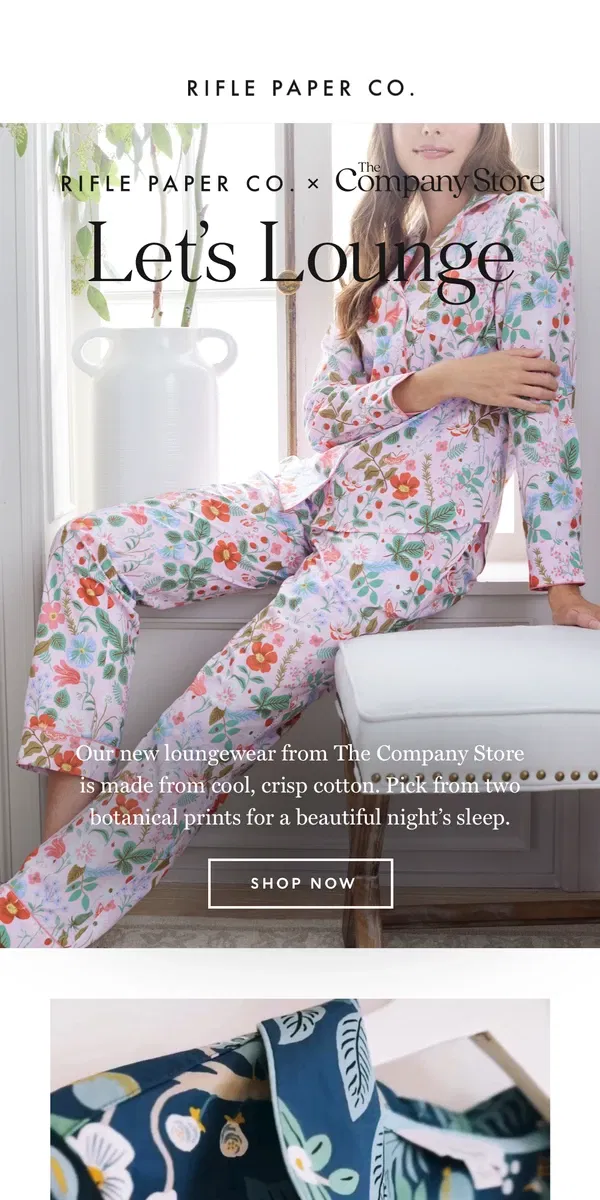 Email from Rifle Paper Co.. Pajamas for a Night In