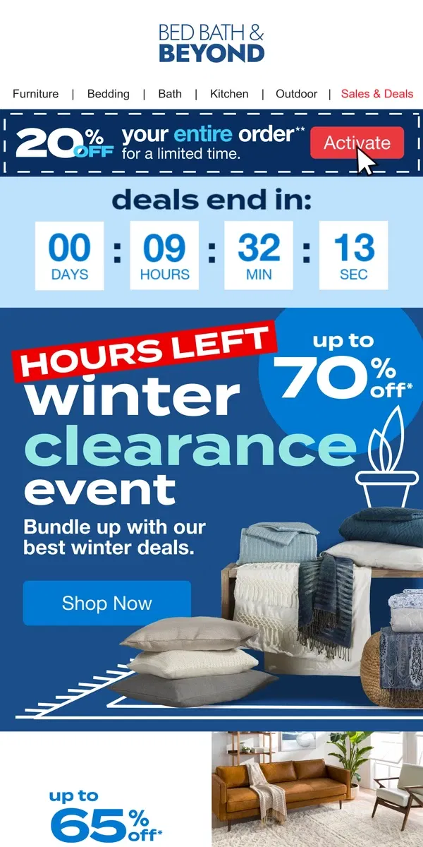 Email from Bed Bath & Beyond. 🚨❄️🚨 Only a FEW HOURS LEFT to SAVE 🚨❄️🚨