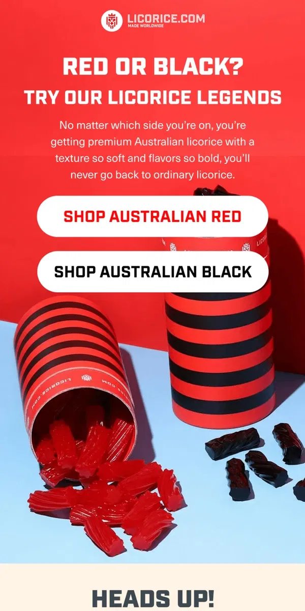 Email from Licorice.com. Red or Black Licorice!?