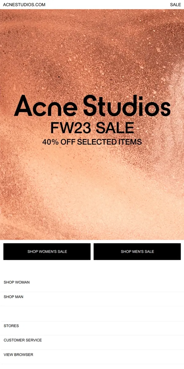 Email from Acne Studios. Sale now live