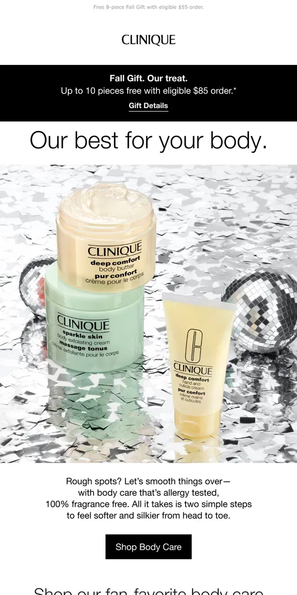 Email from Clinique. Our most-loved body care. Plus, get your Fall Gift.