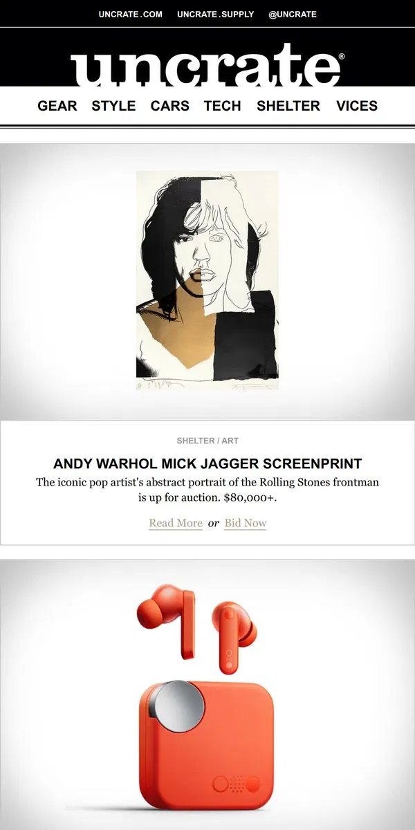 Email from Uncrate. Andy Warhol Mick Jagger Screenprint & more