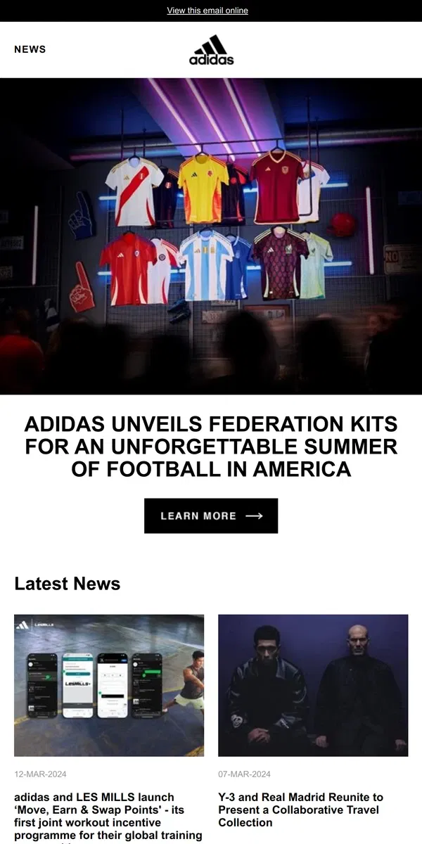 Email from Adidas. adidas unveils Federation kits for an Unforgettable Summer of Football in America